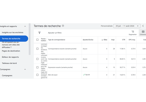 Google Ads Termes de recherche