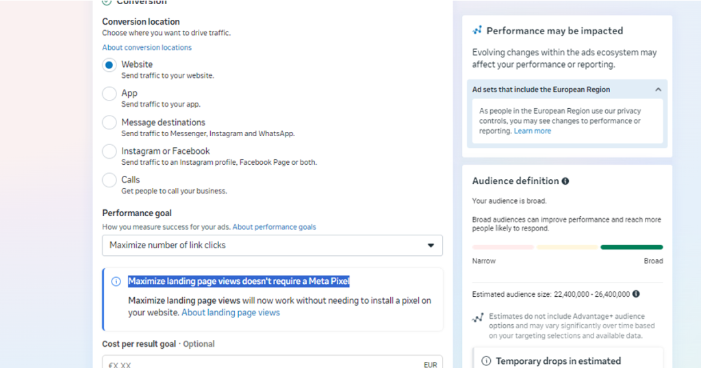 campagne facebook ads sans pixel de conversion