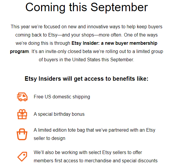 Etsy Insider un programme de fidélité comme Amazon Prime